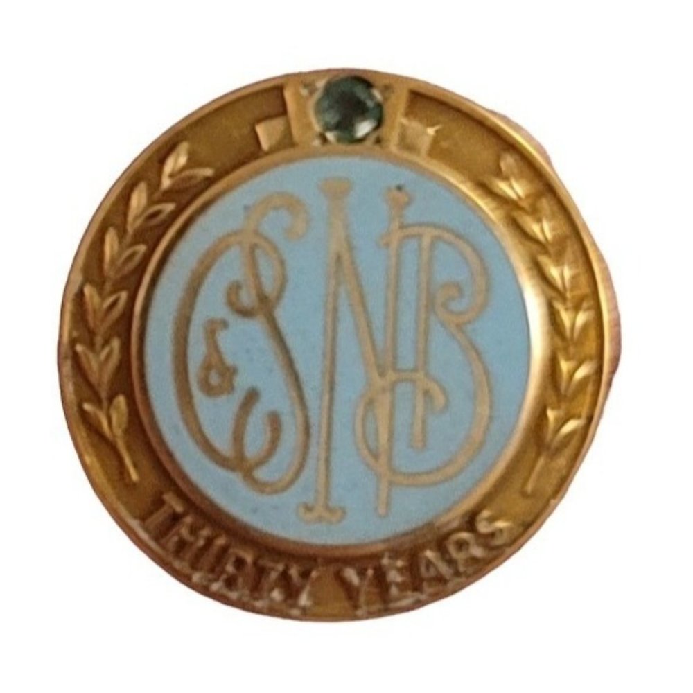 10K Yellow Gold Script Font CSNB 30-Year Service Monogram Pin, K973